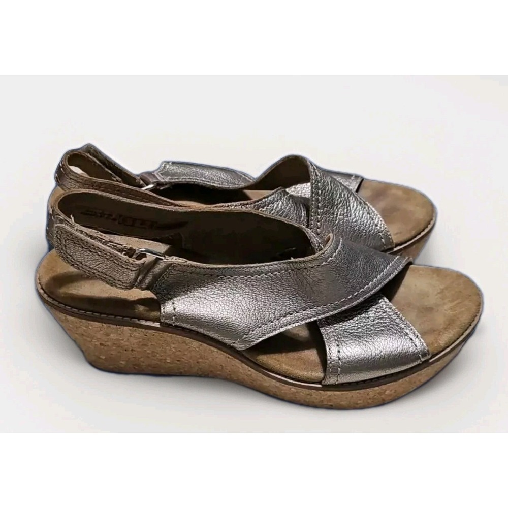 Clarks Artisan Metallic Leather Aisley Tulip Slingback Cork Sandals Sz 11M #X13